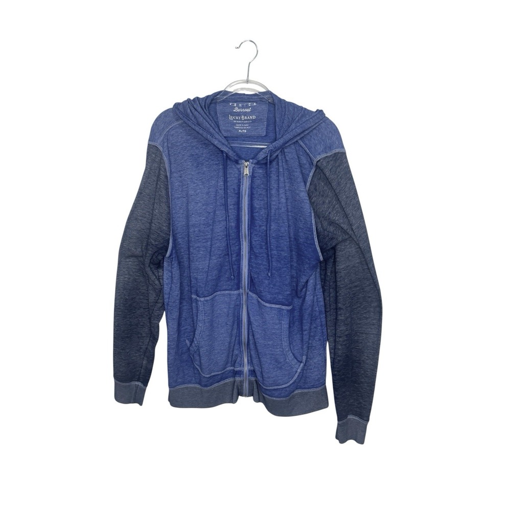 Lucky Brand Venice Burnout Blue Full Zip Long Sleeve Hoodie Men's XL